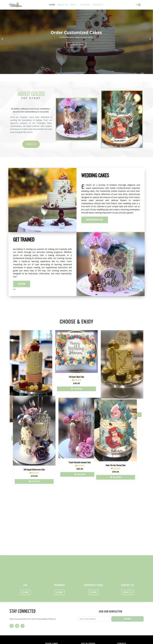 Goldis Cakes website