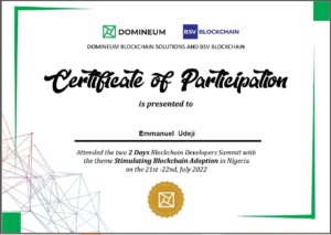 Blockchain Developers Summit (Certificate of Participation)