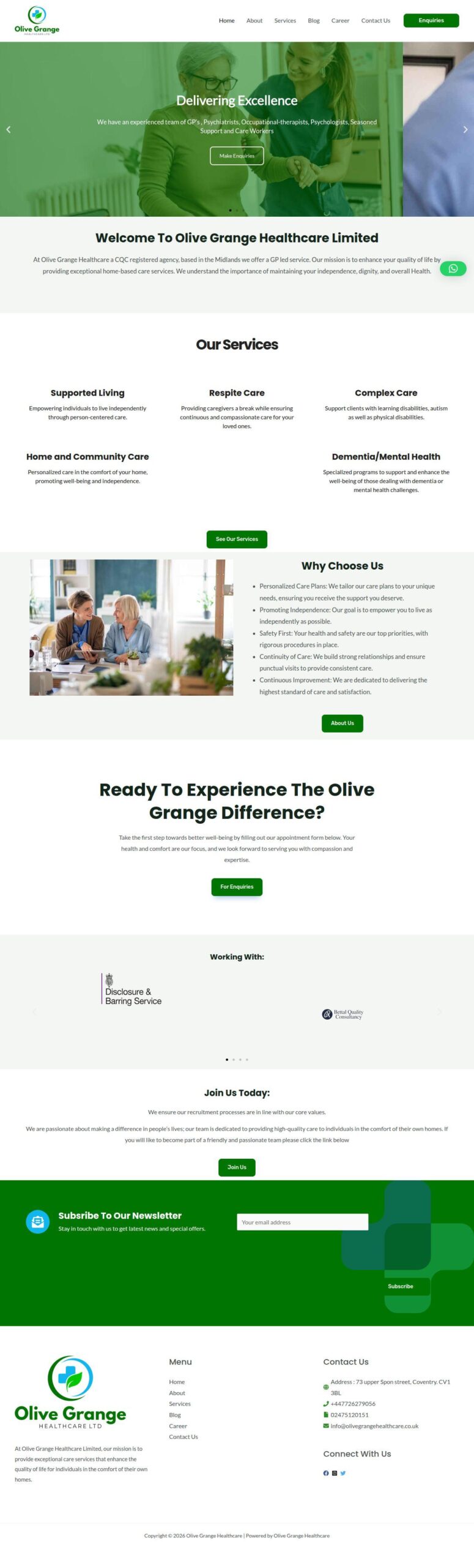 Olive Grange Healthcare website